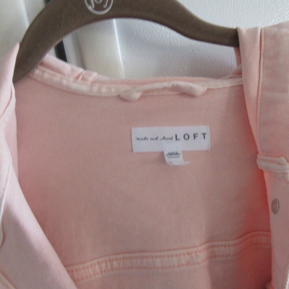 LOFT Pink denim modern  Hooded crop  Jean Jacket nwot buttons xl - Picture 2 of 3